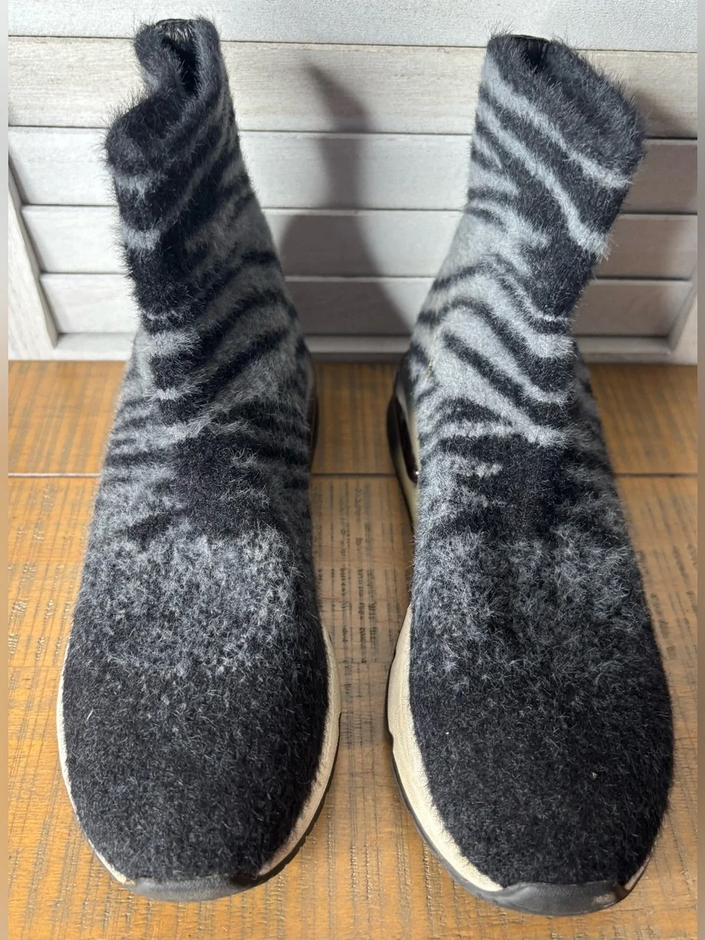 ASH Links Tiger Stripe Knit Sock Sneaker Boots Black Grey High Top Size 38 US 7.